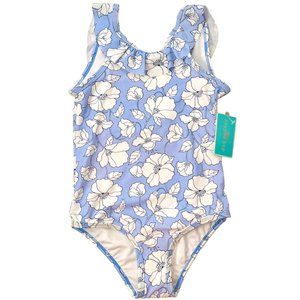 KIDS GIRLS Light Blue & White Floral One Piece Swimming Suit – Girls 16